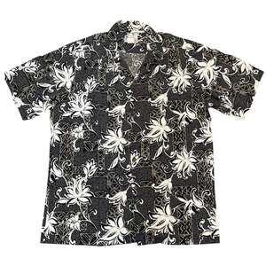Hawaii Gray And White Floral Print Cotton Aloha Shirt Size XL